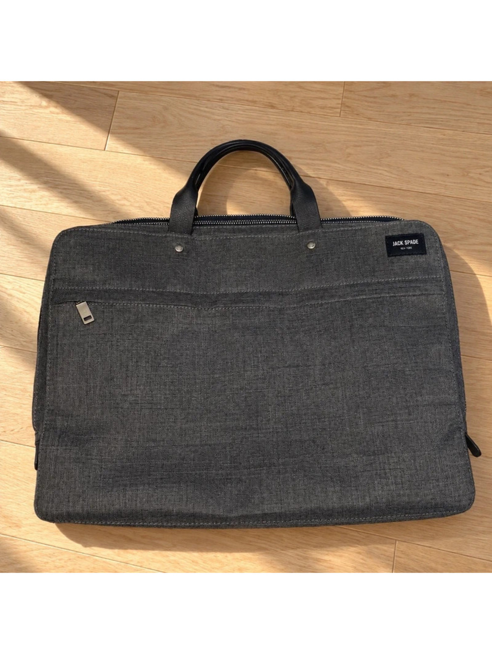 Jack Spade New York Gray Laptop Briefcase Work Bag Leather Handles 16”